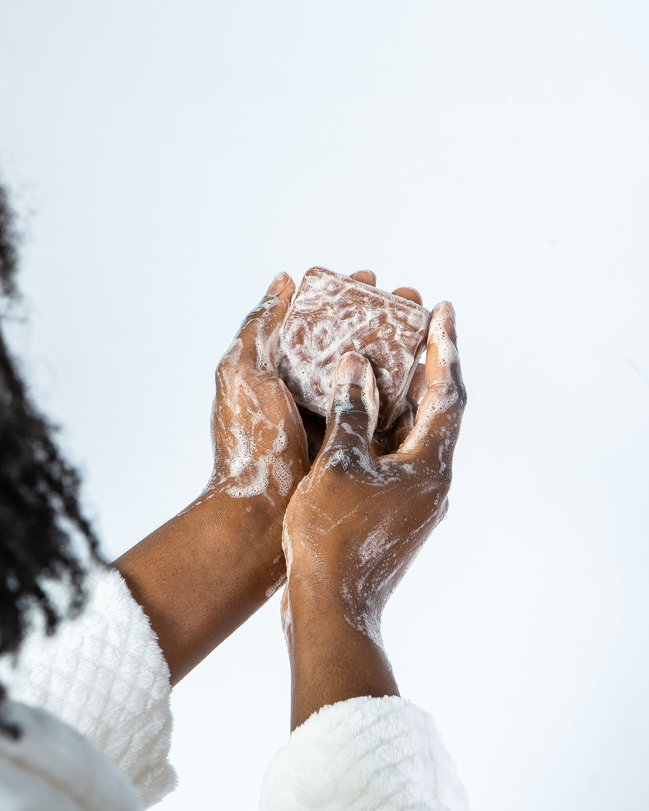 Brown Skin Woman Lathering Foaming Bar Soap